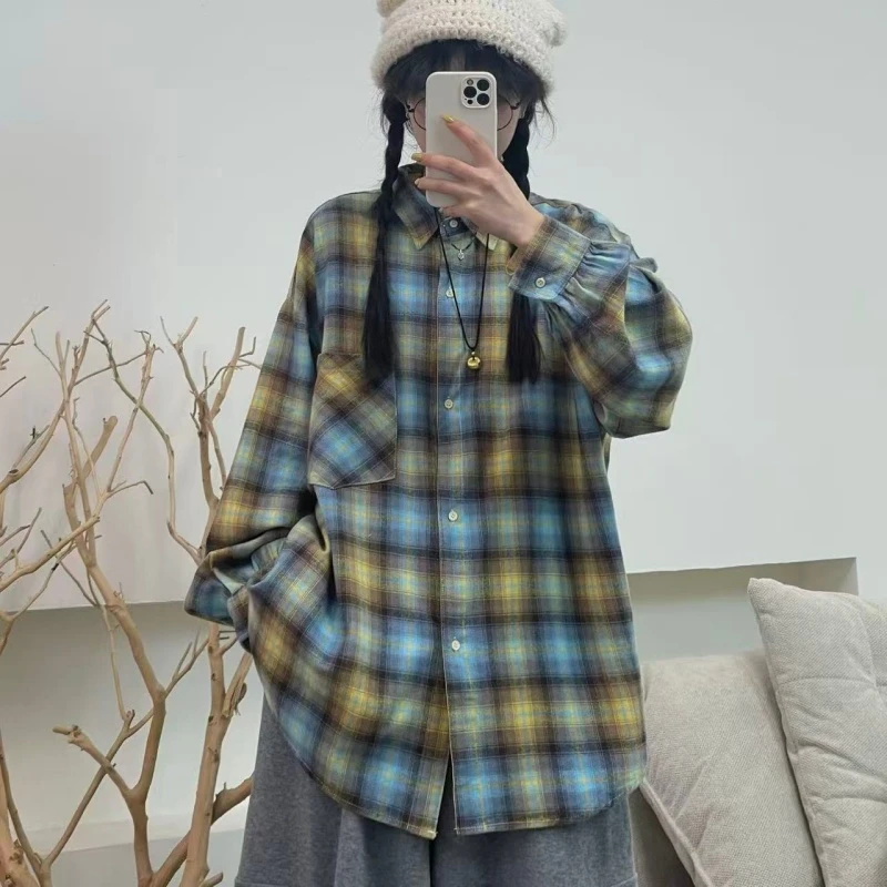 冬季新款慵懒风宽松版加厚格子衬衫外套36557款