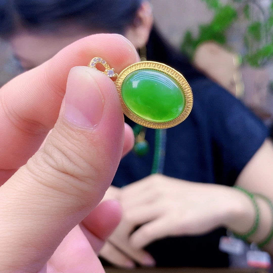 和田玉（碧玉）银S925镶嵌吊坠(不含链)天*吊坠