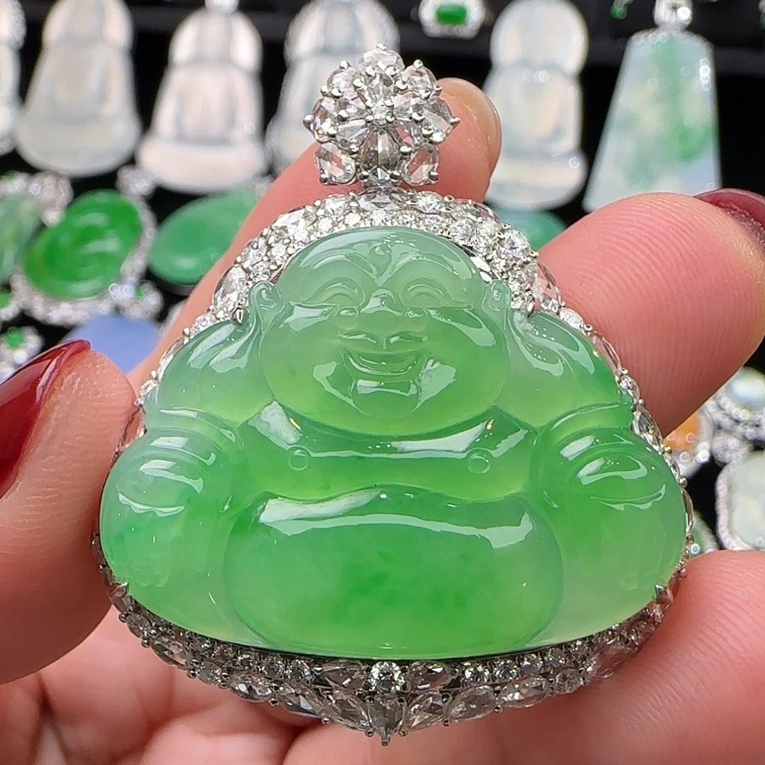 翡翠18K金镶嵌颈饰天然翡翠