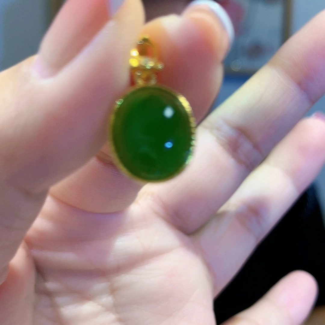 和田玉（碧玉）颈饰银S925镀金镶嵌