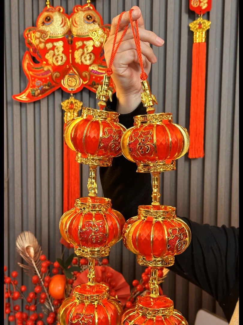 【五福灯笼串】2025蛇年挂件喜庆背景墙装饰新年过年中国结挂件室内