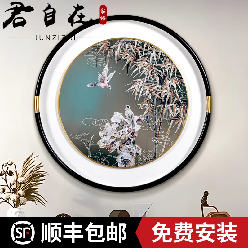 君自在《竹报平安》入户玄关高档客厅沙发背景墙装饰灯光画铜雕画