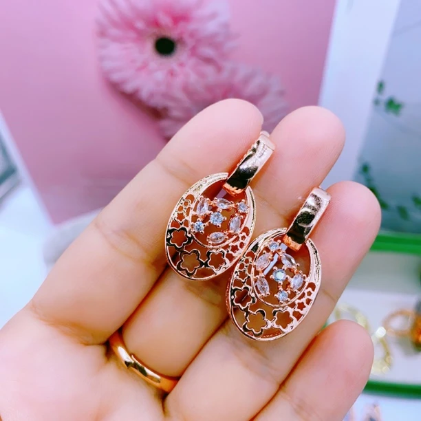 合金玻璃耳饰 samarway 妈妈款耳环 玫瑰金色