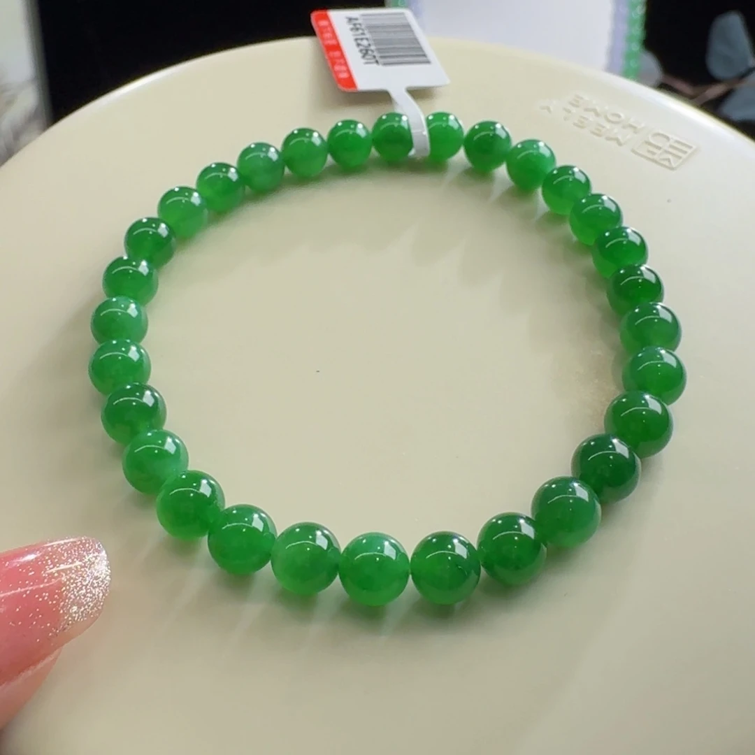 海***糖未镶嵌手链翡翠冰辣绿单圈卡6mm