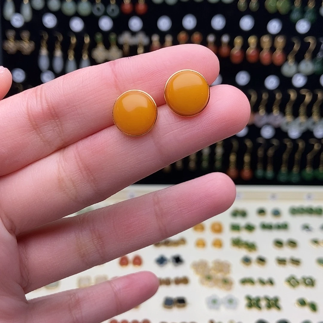 和田玉银S925镀金镶嵌耳饰