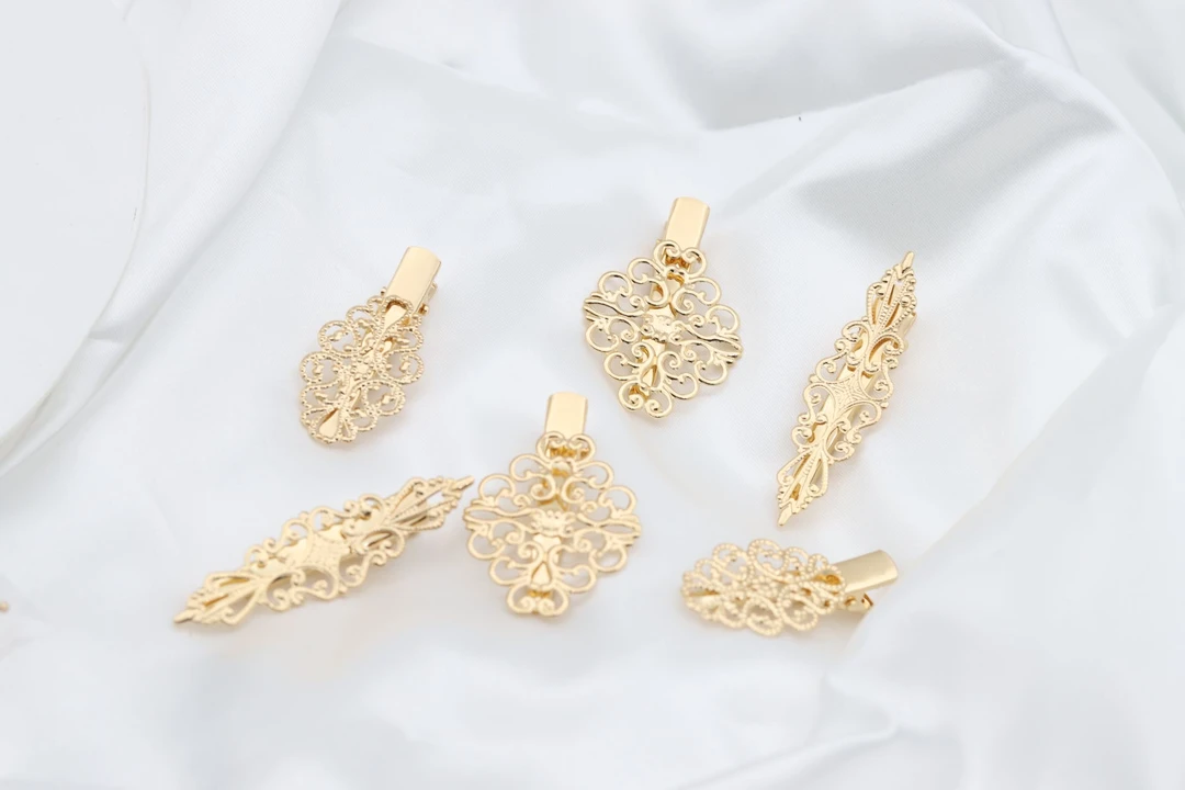 手工diy古风步摇发簪发饰品配件材料 铜镀花片铁质鸭嘴夹边夹发夹