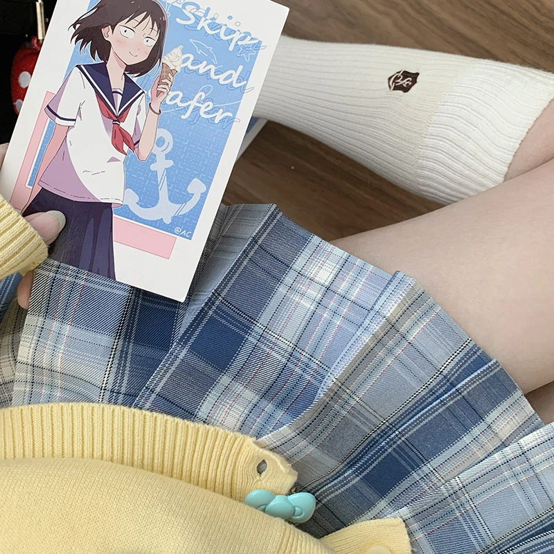 【月鸟城堡】原创粉金线蓝紫梦幻JK格裙半身裙学生甜美店铺