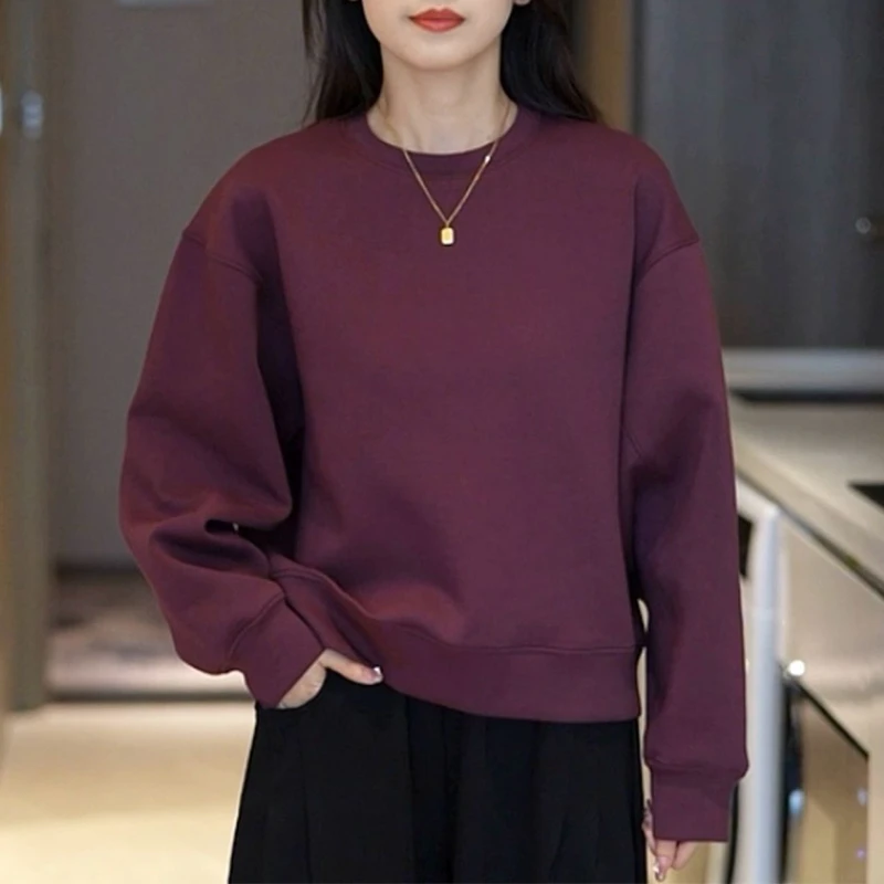 韩系时尚设计感纯色长袖卫衣女士2026秋季新款休闲洋气百搭上衣潮