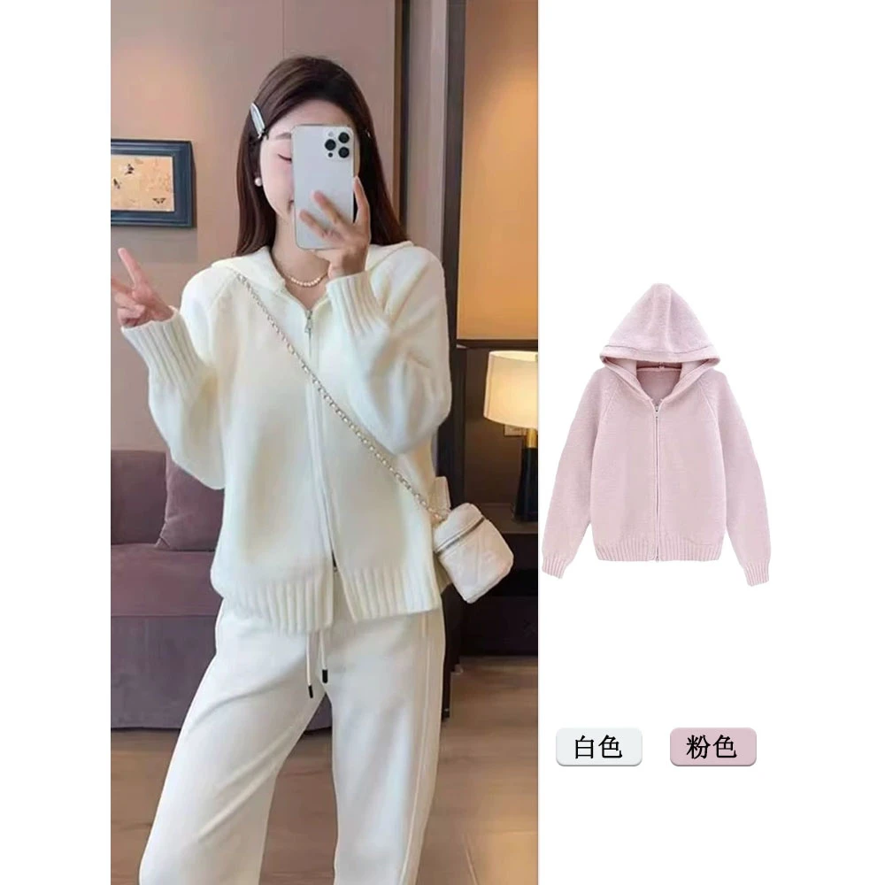 1148大码胖mm连帽开衫毛衣女款2025秋冬季慵懒风短款针织外套上衣