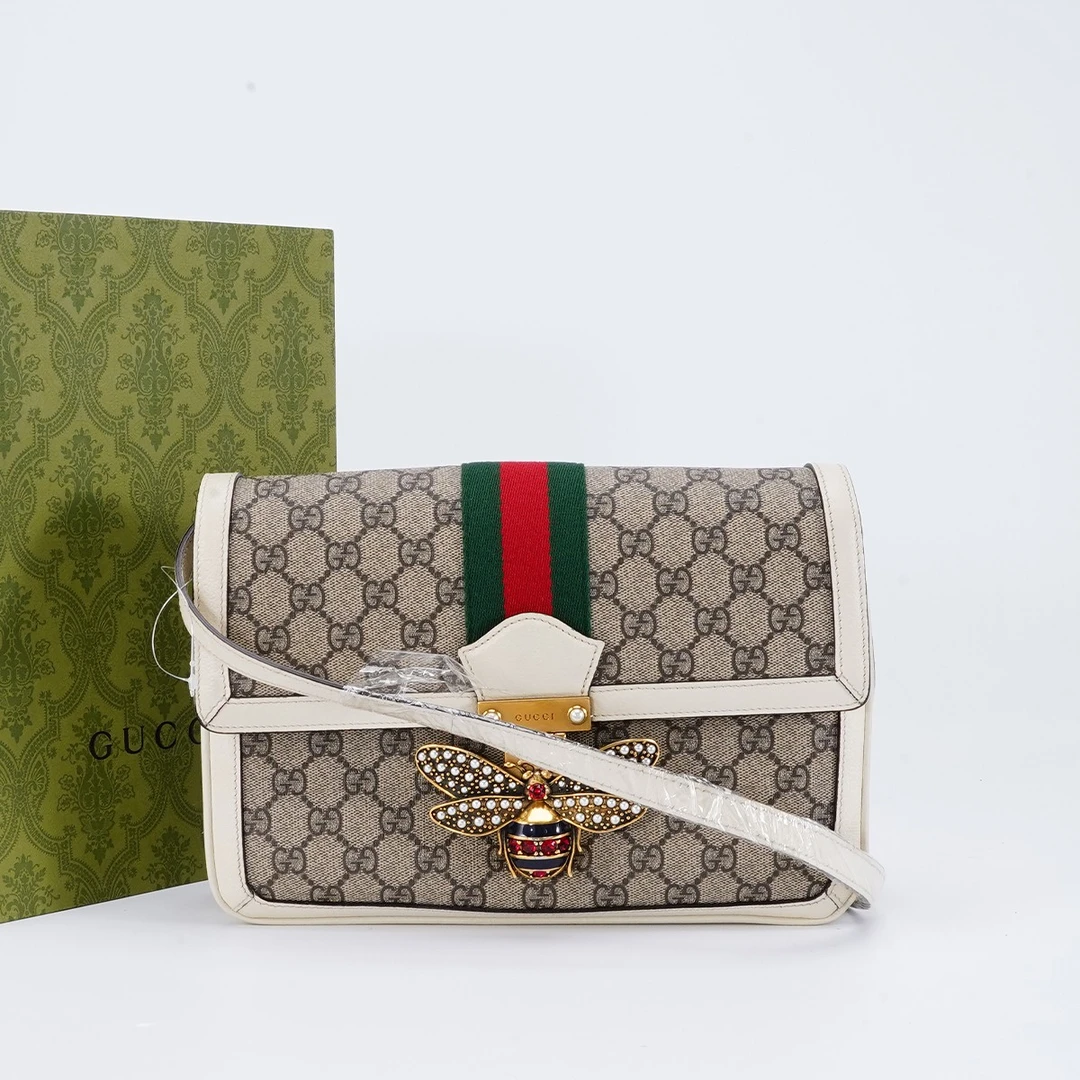 95新 GUCCI/古驰 【小清专属一口价】玛格丽特皇后蜜蜂包中号白包
