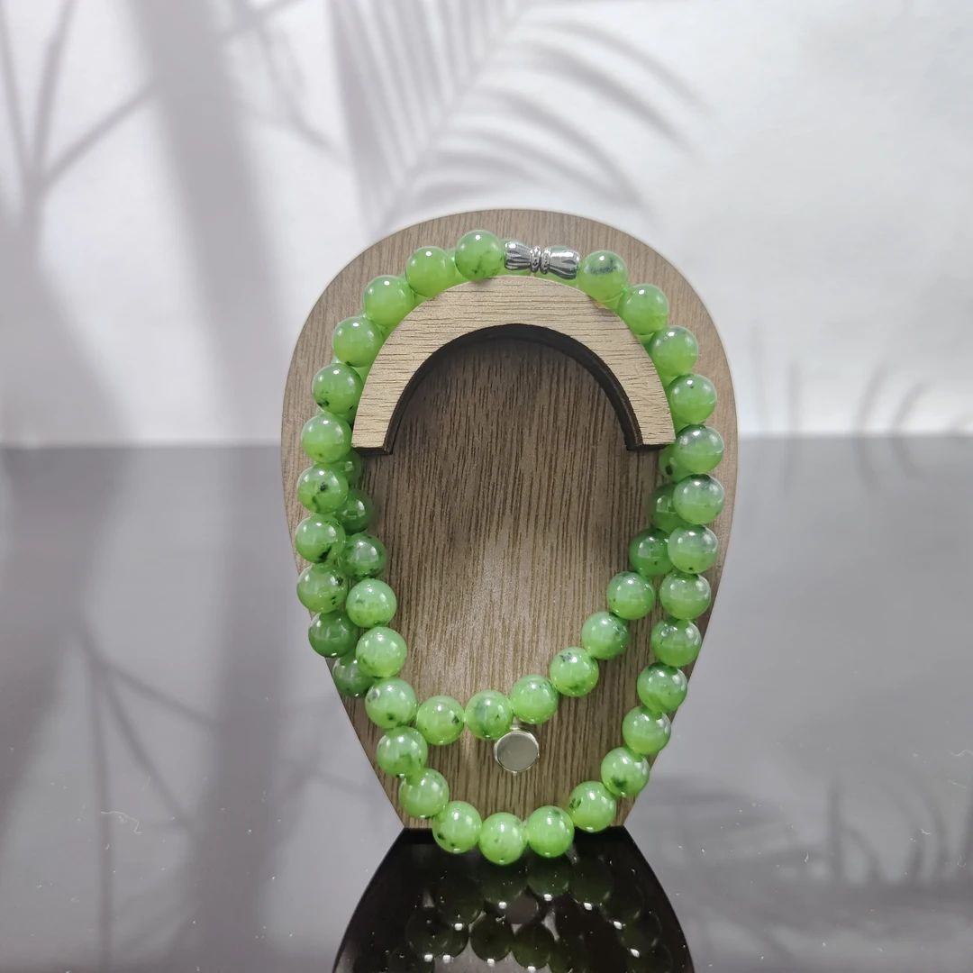 N和田玉碧玉圆珠项链（卡8）3325