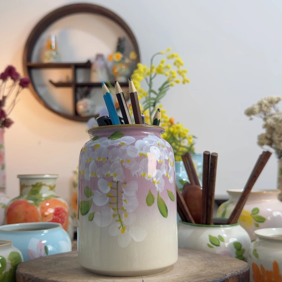 摆件景德镇手绘陶瓷花瓶摆件无孔