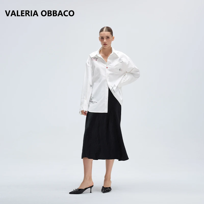 VALERIAOBBACO/瓦莱丽娅 奥贝科透气黑色醋酸肌理半身裙