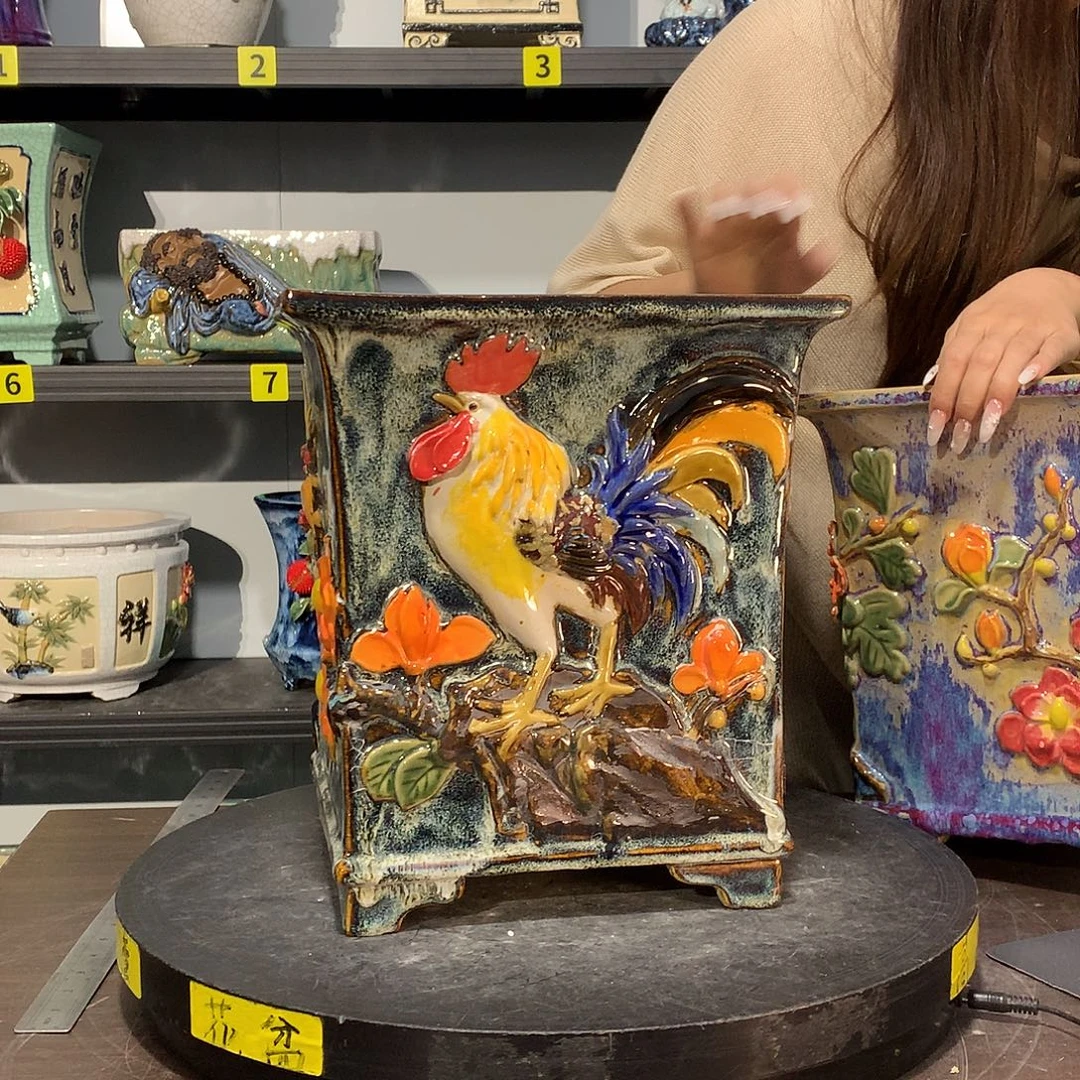 自***猫高温烧制石湾盆花盆