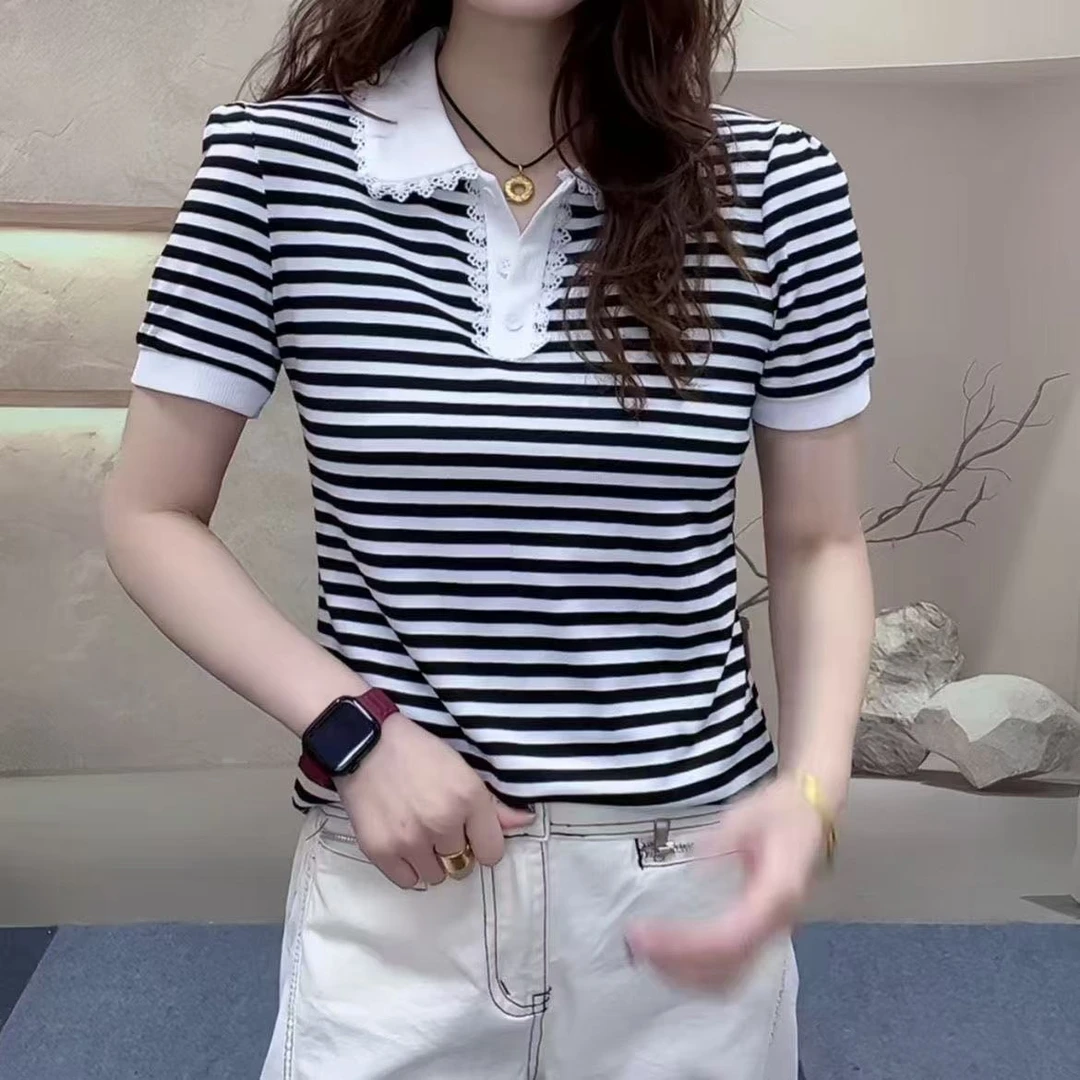 夏季新款POLO领女士上衣打底衫短袖T恤简约清爽时尚打底衫