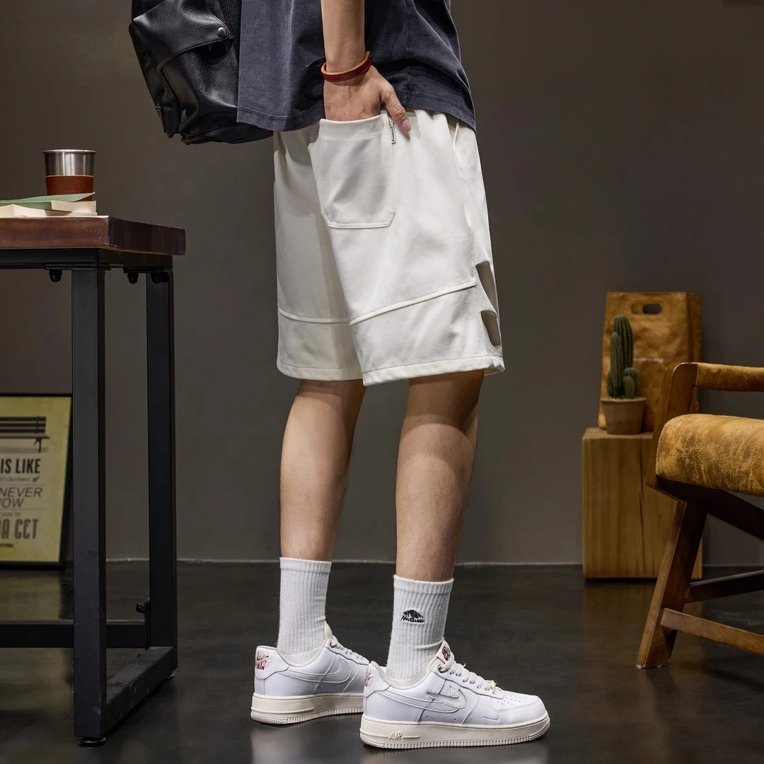 U&PURA美式潮流肌理感运动短裤男士夏季新款宽松直筒简约纯色中裤