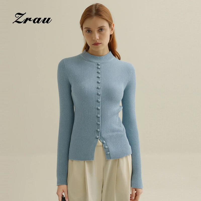 【达人专属】ZRAU简约气质小立领修身针织衫Z1244D0004