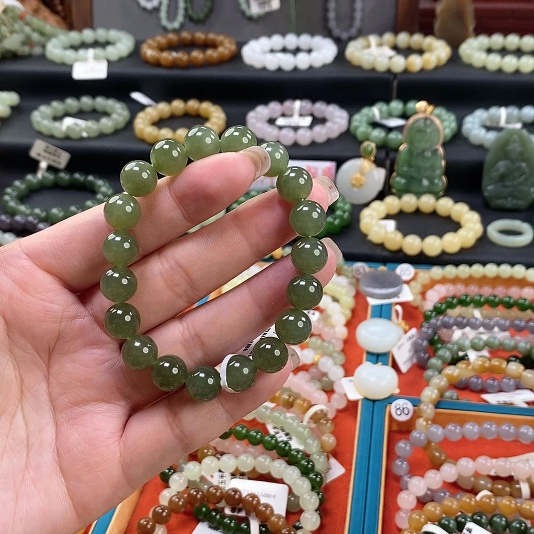 和田玉手链 10MM未镶嵌湖水绿