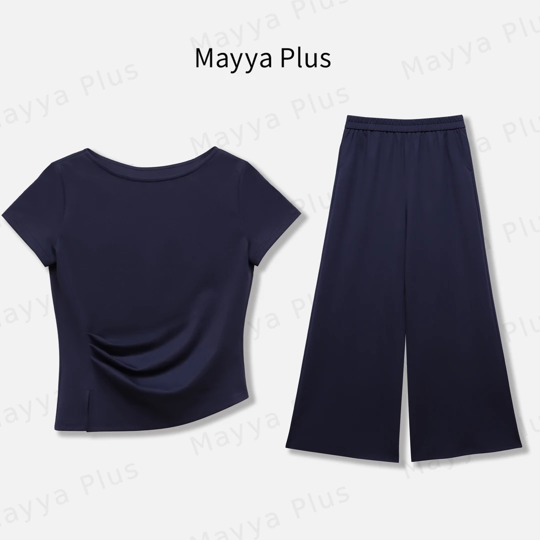 【蓝颜】Mayya Plus麦芽定制女夏季老钱风上衣休闲裤套装32528786AB