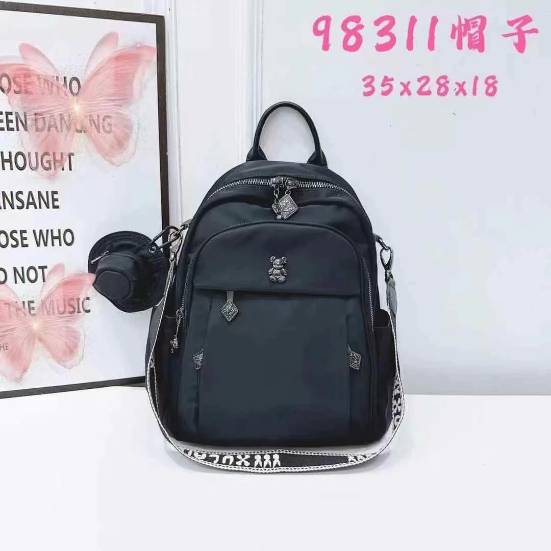 防脏三根韩版双肩包防潮休闲包防盗黑色车缝线