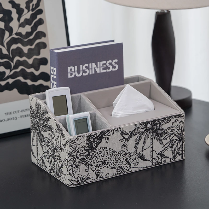 新中式纸巾盒家用客厅桌面高档中古风皮质多功能遥控器茶几收纳盒