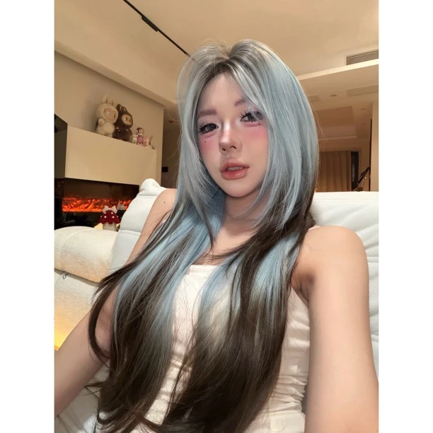 定制【蓝色暹罗】新款薄荷蓝暹罗长卷小额蕾丝头套假发