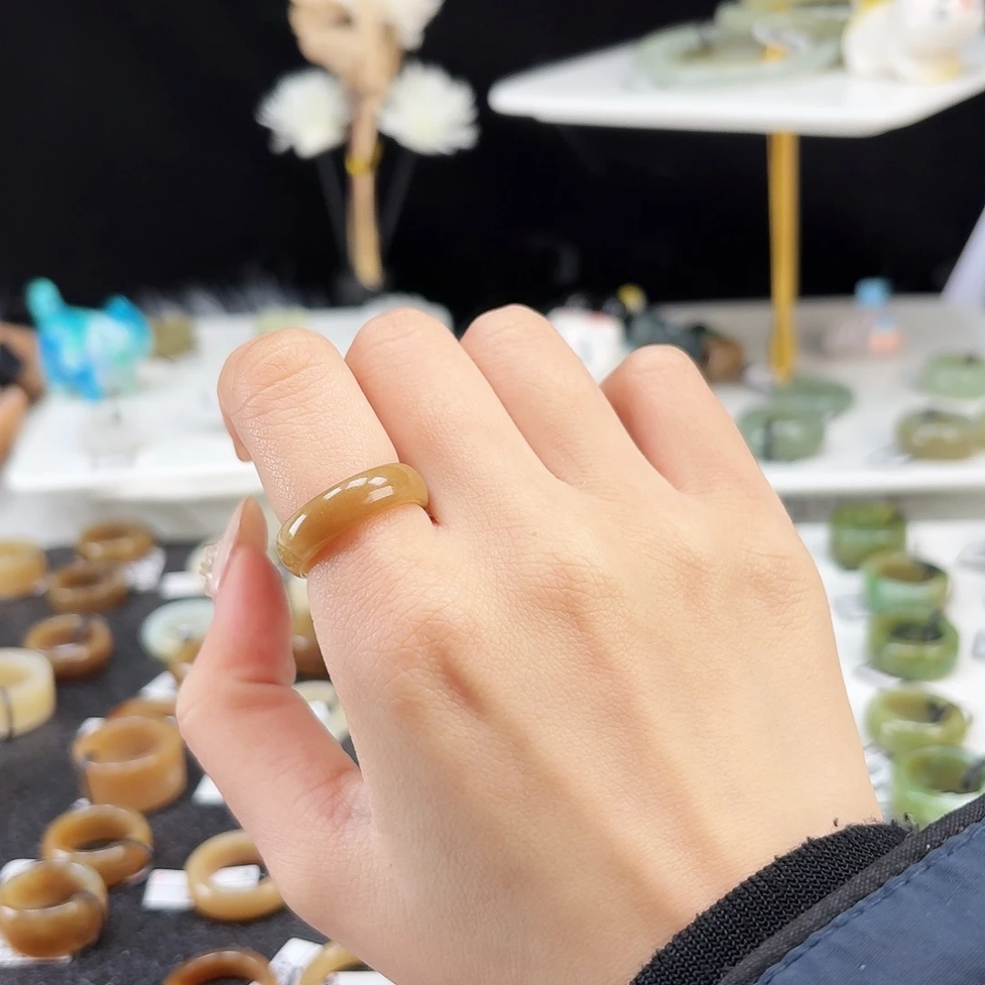 和田玉未镶嵌戒指P142金桔糖细条16.5不退换