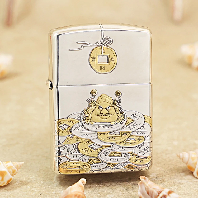 ZIPPO打火机钟馗W版镀银鎏金3D浮雕DYJ1