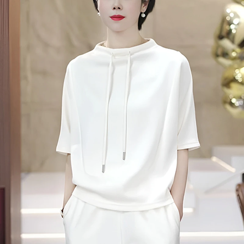 高含棉时尚纯色拼接卫衣短袖女2025年夏季新款韩版时髦修身上衣潮