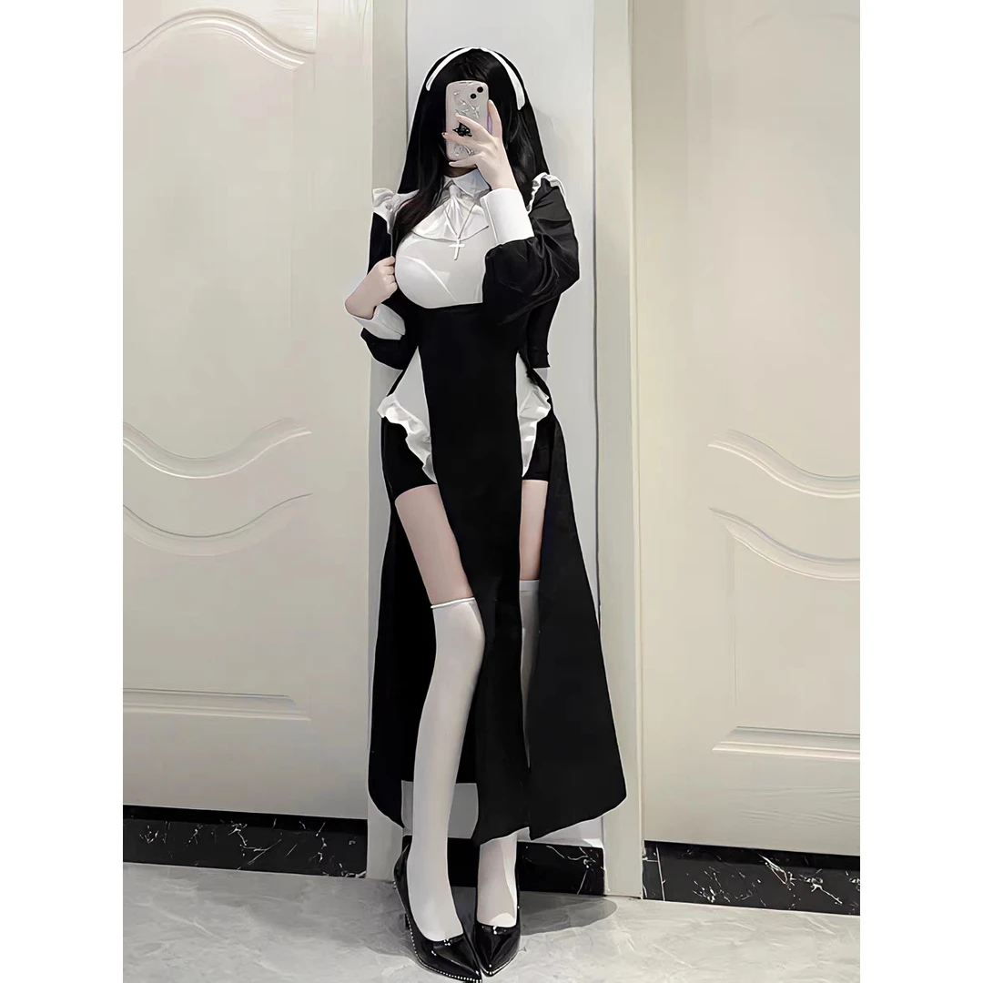 修女服cos御姐连衣裙性感高开叉修身抖音变装制服万圣节cos服装