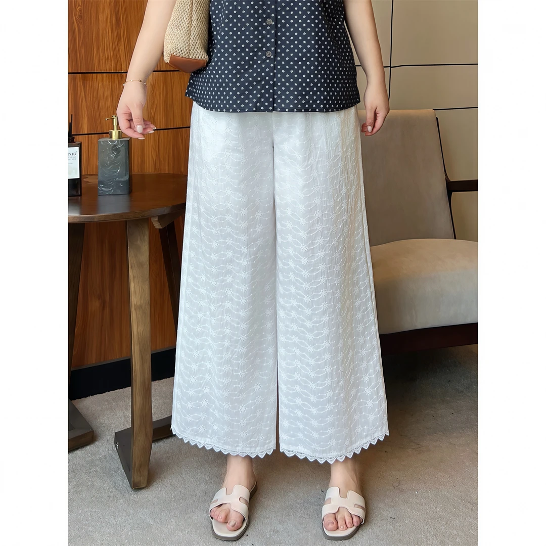 大码女装夏季小众显瘦花契200斤胖mm法式复古满绣九分阔腿裤15426