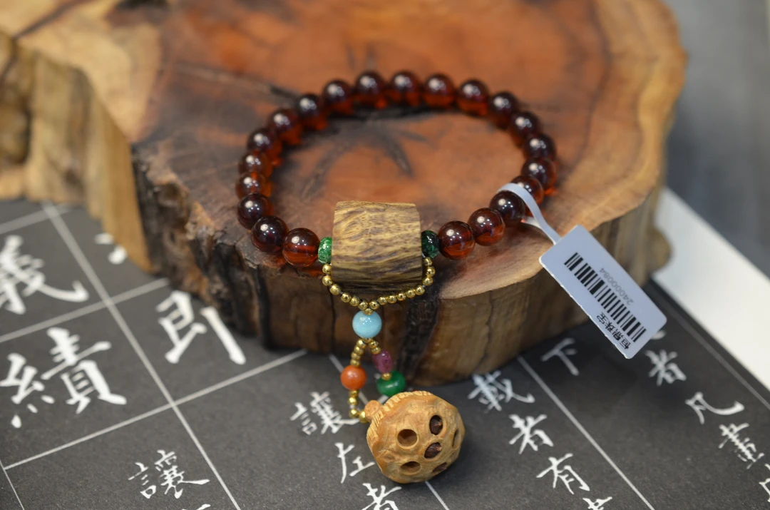 天然琥珀血珀手链 女单圈手串珠宝首饰品 84