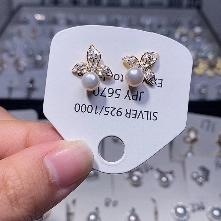 银S925镶嵌耳饰淡水珍珠