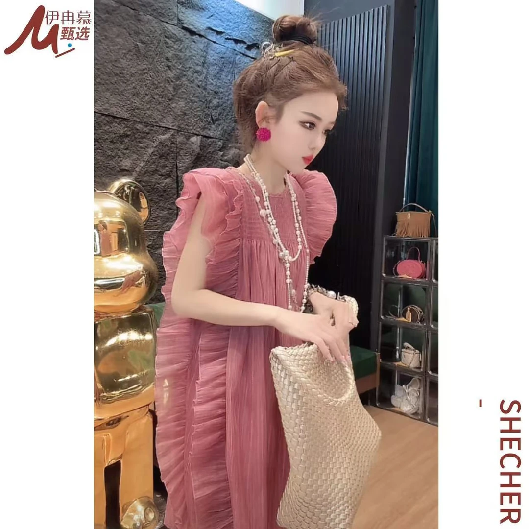 【伊冉慕甄选】夏季高腰吸汗拼接纯色法式连衣裙温柔蕾丝中式25090B