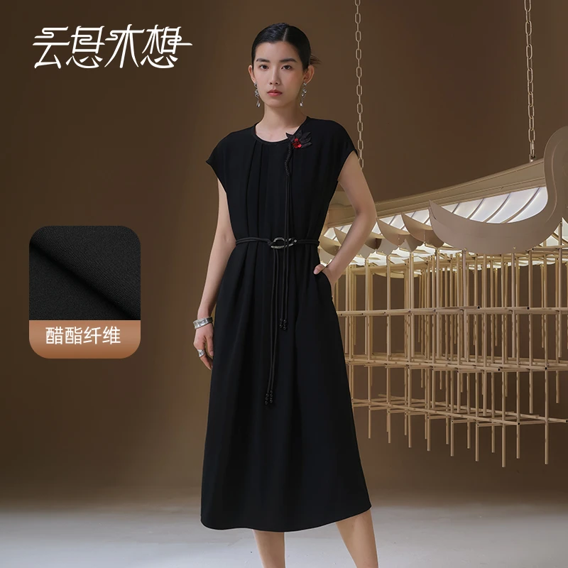 Ysimo-X云思木想 木棉花开 优雅手工立体花开叉附腰绳连衣裙12964