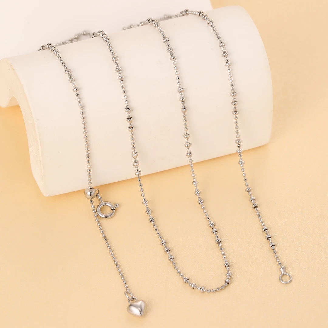 链子925银 圆珠链锁骨链可调节diy穿珠银素链万能链小孔可抽拉式