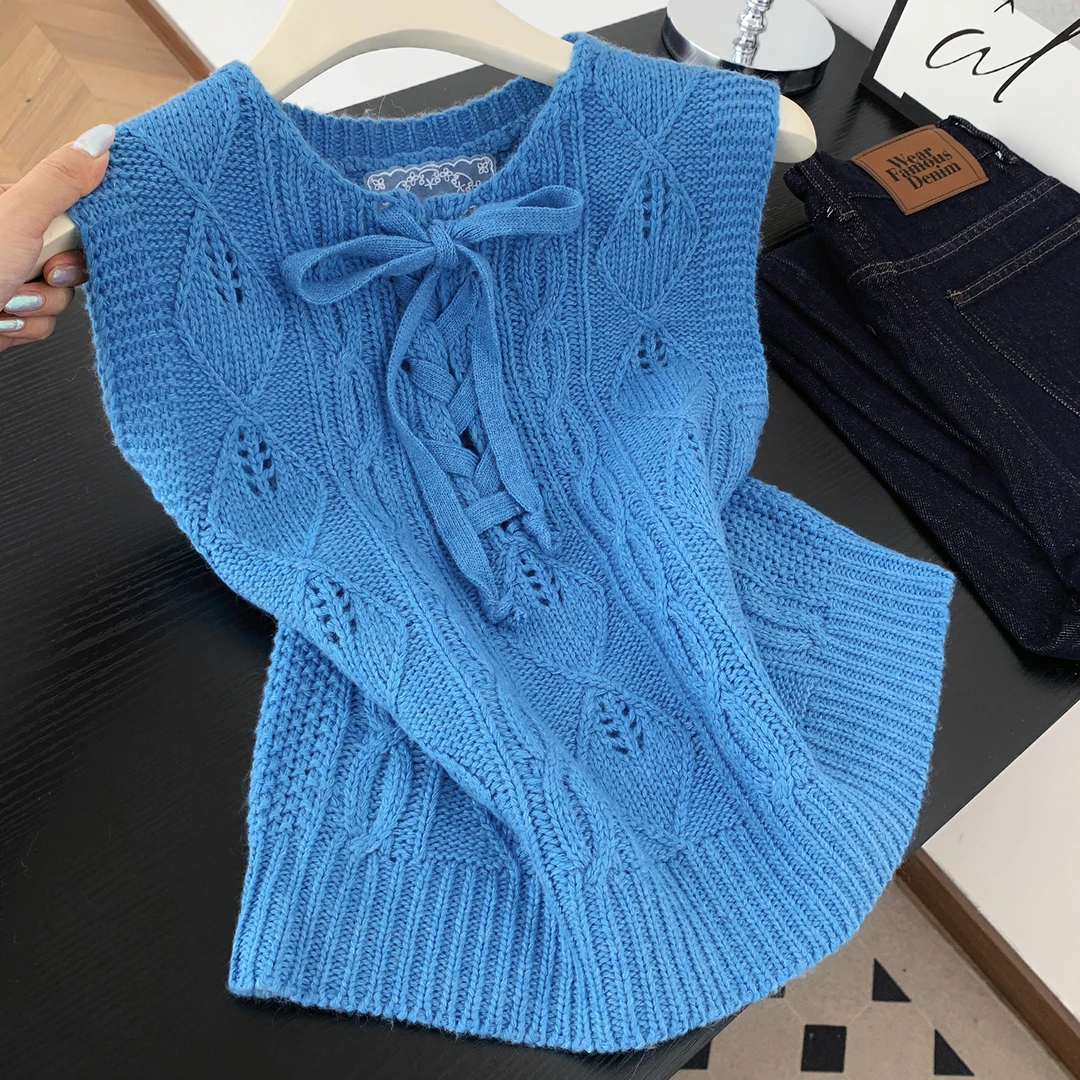 特大码300斤菱形麻花绑带半开领马甲毛衣胖mm秋冬纯色减龄针织衫