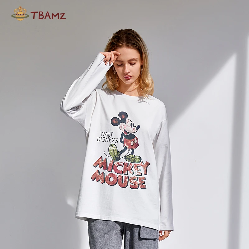 TBAMZ 美式米老鼠卡通印花长袖T恤 1824TX159