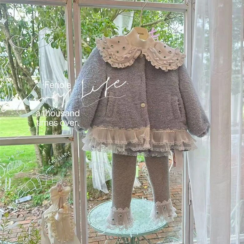 FLL·25冬~珠珠领花边外套53855（童装汉服）