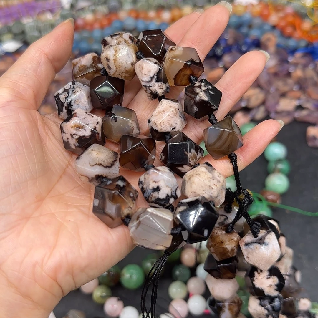 玛瑙/玉髓合金珠宝半成品猫**@黑樱花切面拍两64发一条