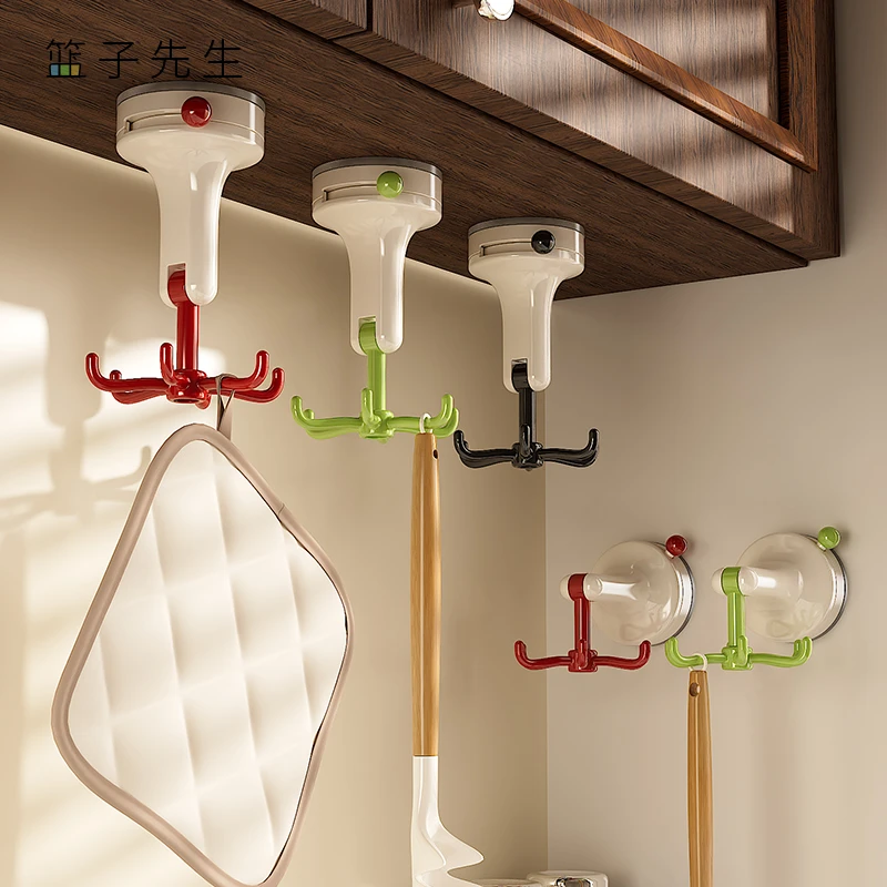 吸盘旋转挂钩免打孔厨房锅铲挂勾架多功能厨具收纳架强力无痕粘钩