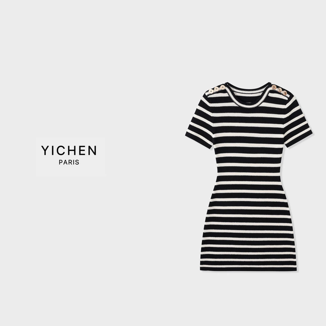 YC 经典船锚系列横条纹收腰针织女装连衣裙-2547