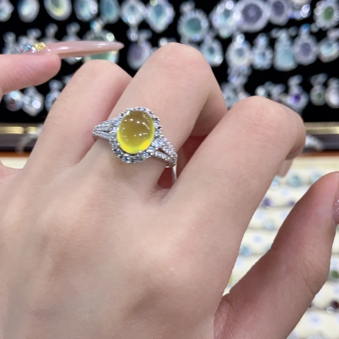 蛇纹石玉银S925镶嵌戒指