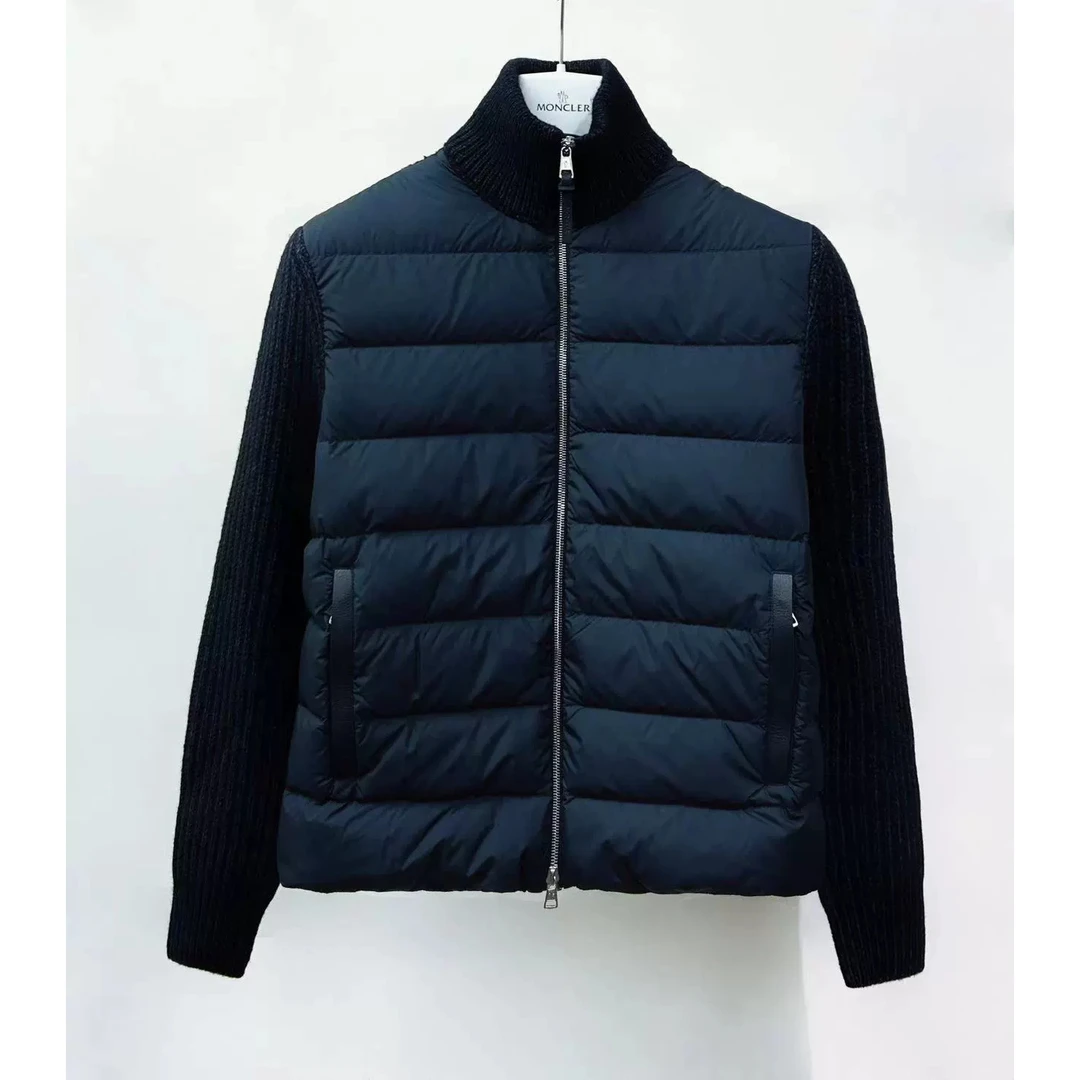 未使用 MONCLER 秋冬蓝色CARDIGAN羊毛羽绒拼接外套 9B00018