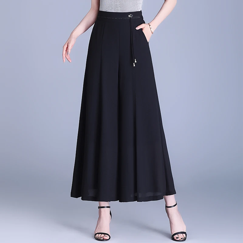 薄款雪纺裙裤宽松慵懒风阔腿裤休闲女裤子夏季裤裙小个子九分裤