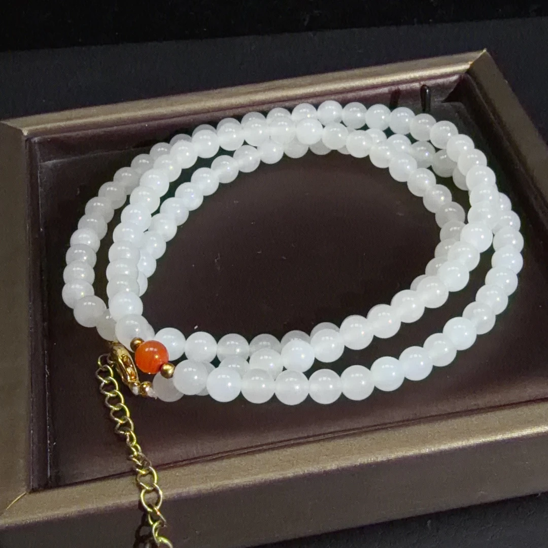 【伟伟鉴定】和田玉 青海白玉 圆珠长串 项链 5+时尚百搭饰品