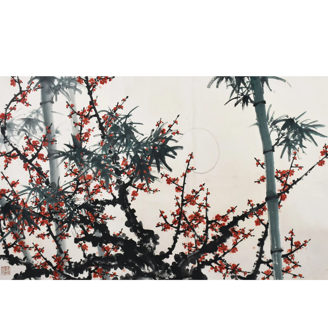 HM5115 关老 双清图 95×176cm 纸本镜片