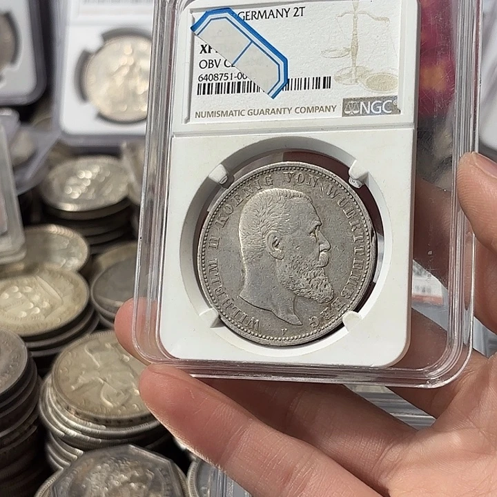 卧***士银Ag900德国符腾堡五马克银币