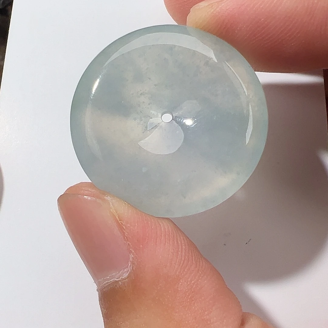 翡翠未镶嵌颈饰冰种天空蓝莫西沙翡翠平安扣30.5-6.5