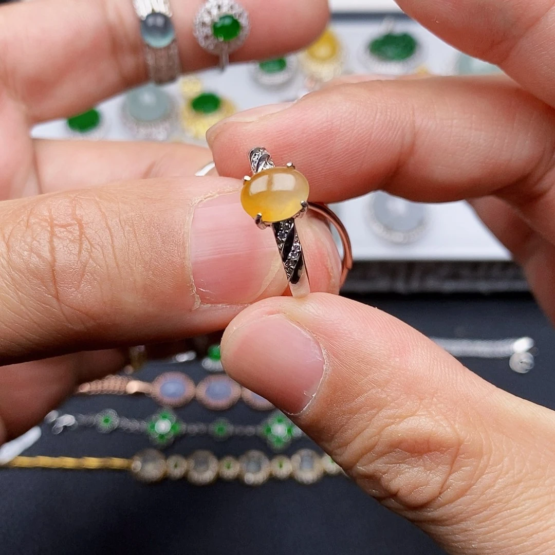 翡翠戒指银S925镶嵌戒指